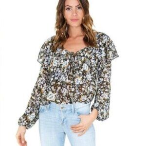 free people‎ bodysuit floral lace trim Ruched cuff